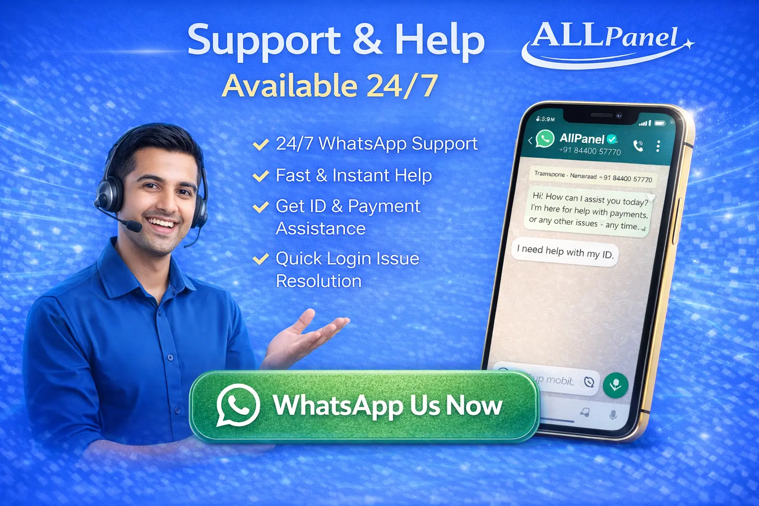 AllPanelExch support help 24/7 whatsapp customer support image