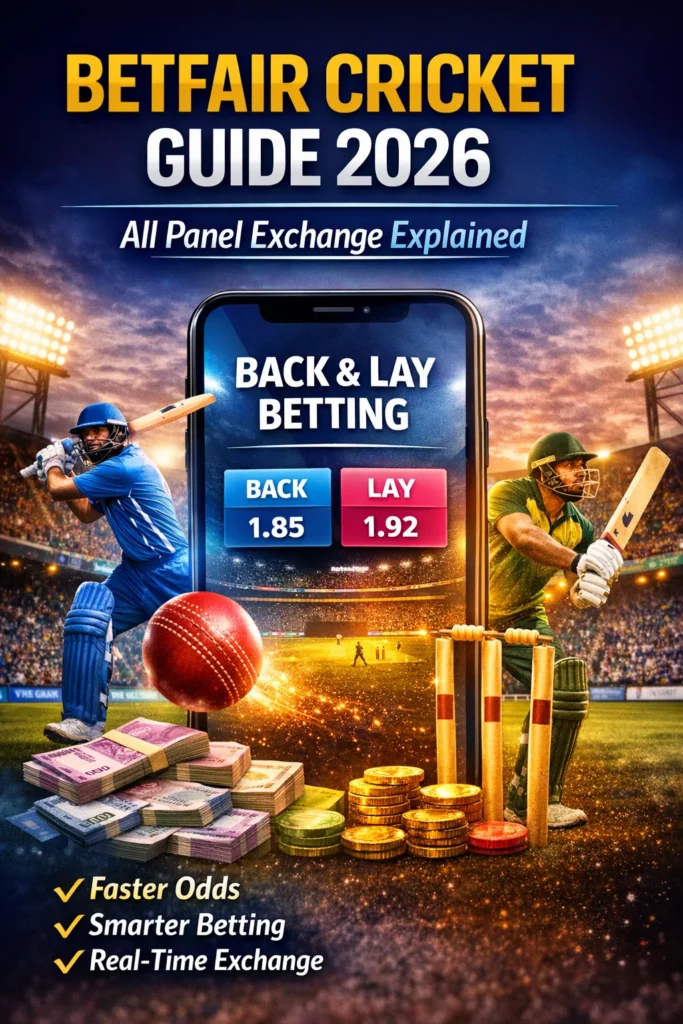Betfair Cricket Guide 2026 introduction image showing back and lay betting features on All Panel Exchange.