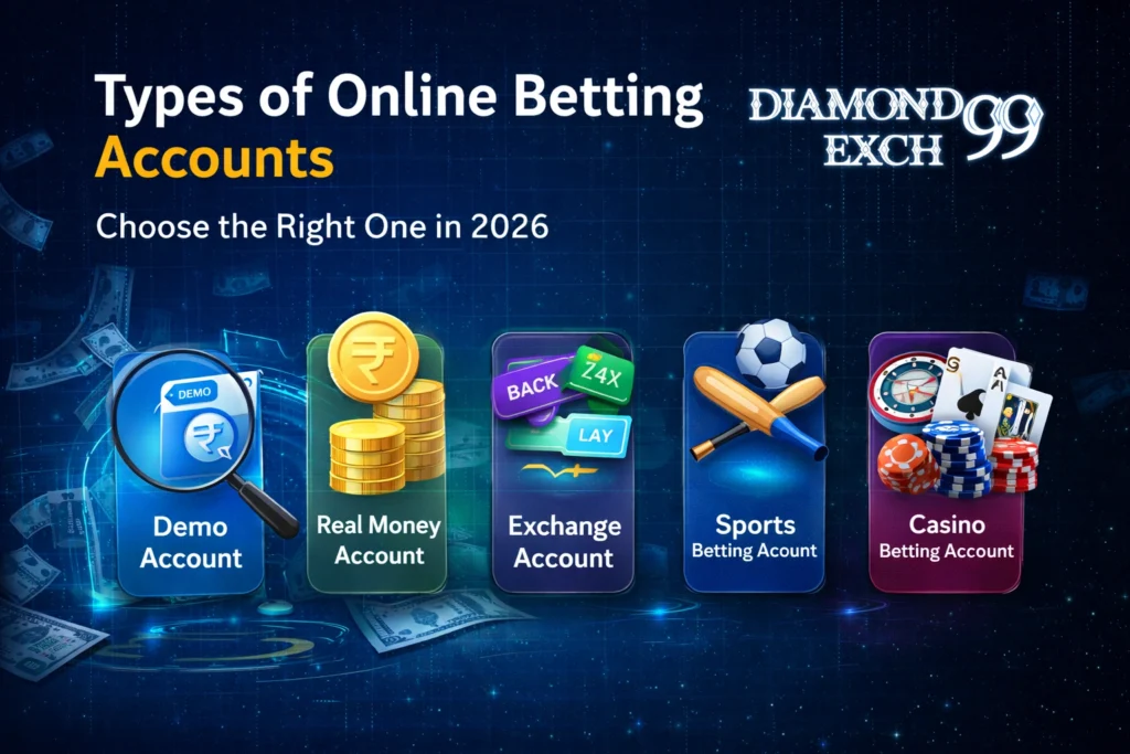 Types of online betting accounts including demo, real money, exchange and VIP accounts in 2026