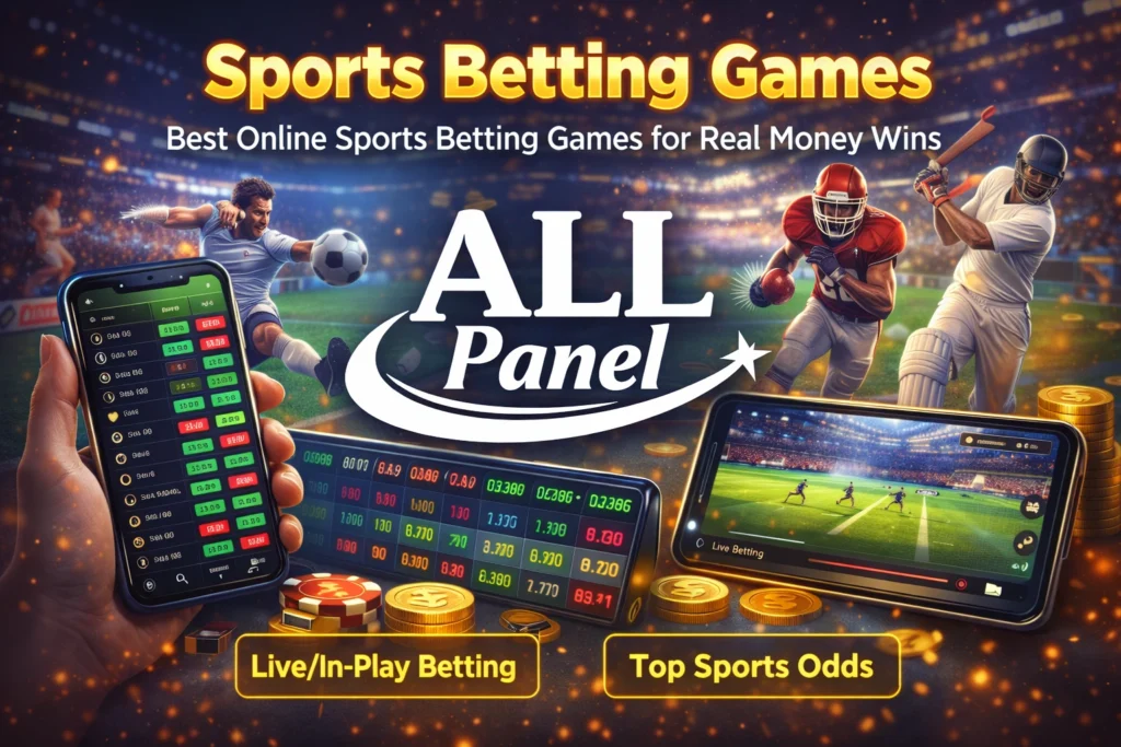 ALL Panel sports betting games platform showing live betting, online sports betting, and real money betting options