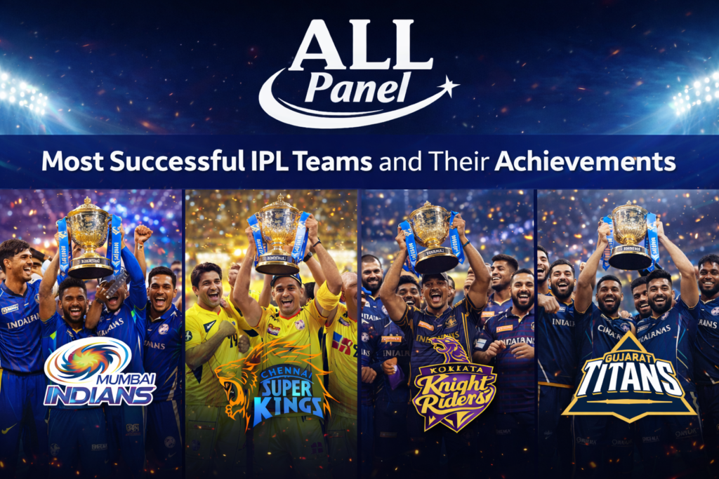 ALL Panel logo with most successful IPL teams banner representing cricket exchange and IPL betting platform