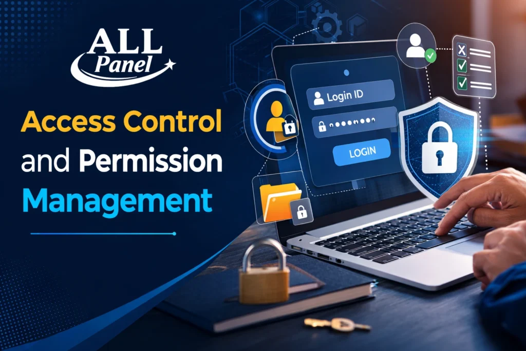 Access control and permission management system with login security dashboard and All Panel Exchange logo