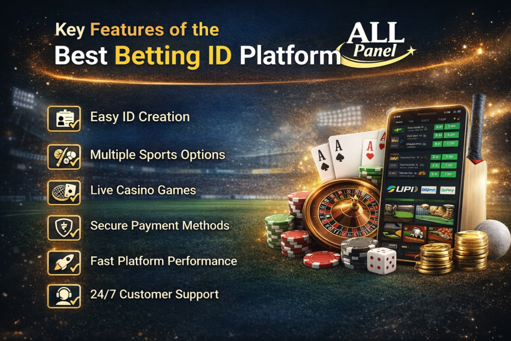 Key features of the best betting ID platform including sports betting, live casino games, secure payments, and fast withdrawals