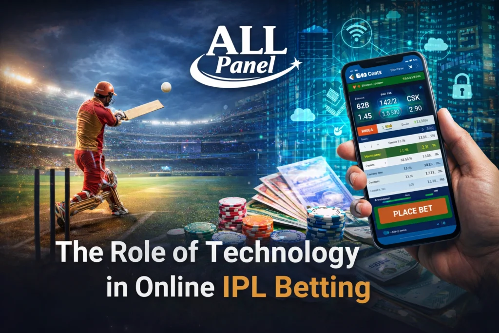 Role of technology in online IPL betting with mobile betting app, cricket stadium and All Panel Exchange logo