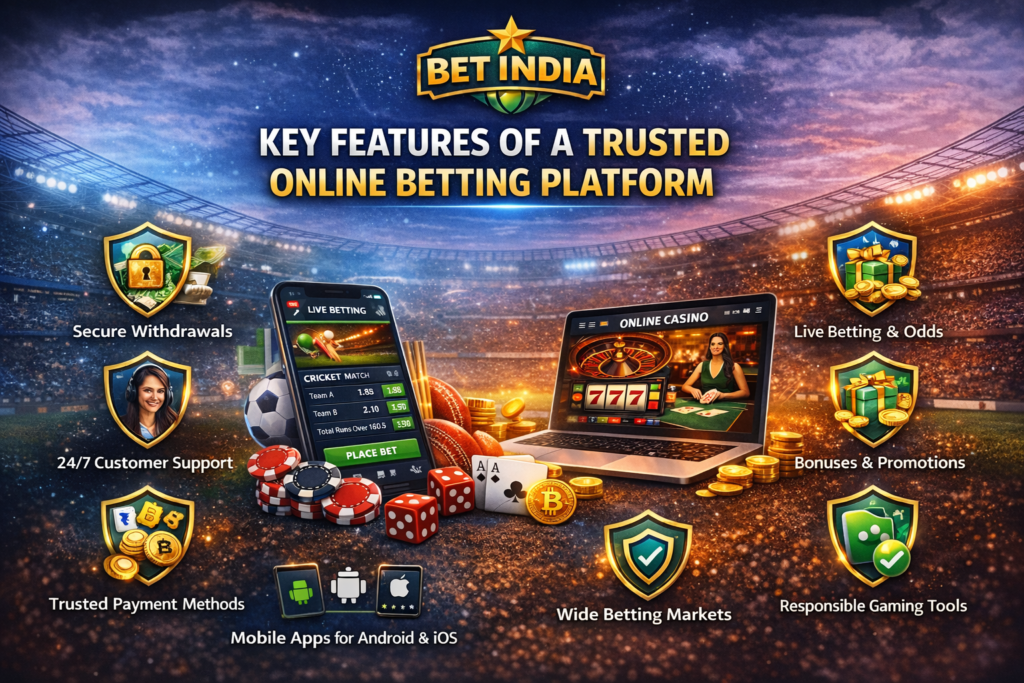 Key features of a trusted online betting platform including live betting, secure payments, and mobile apps
