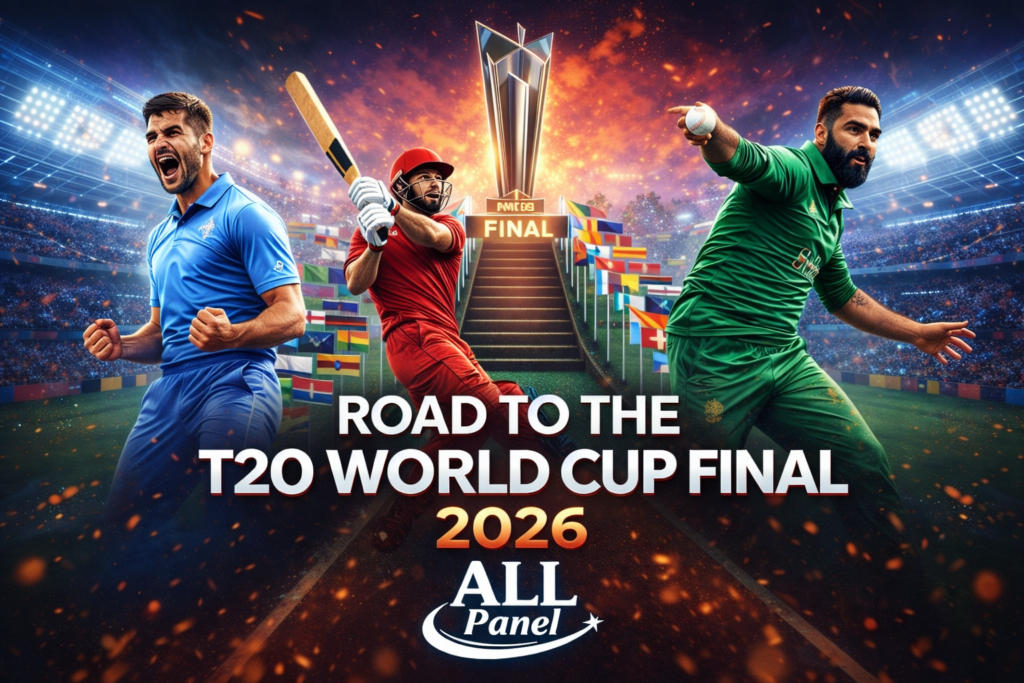 Road to the T20 World Cup Final 2026 cricket tournament journey with All Panel logo
