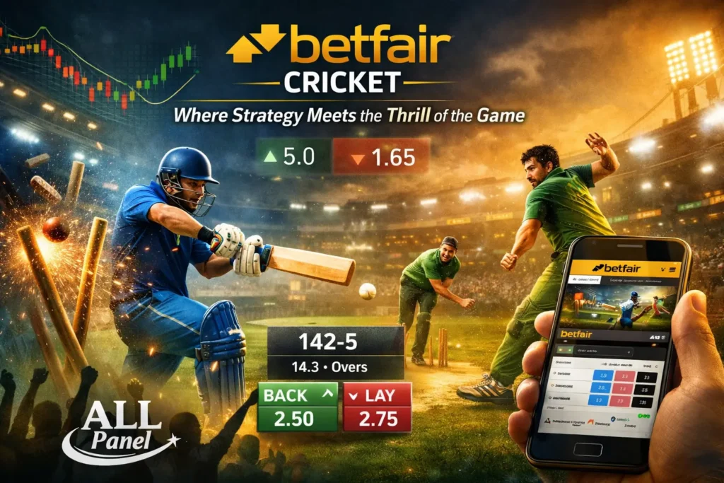 Betfair cricket betting markets including match odds, session betting, top batsman markets and live exchange trading interface