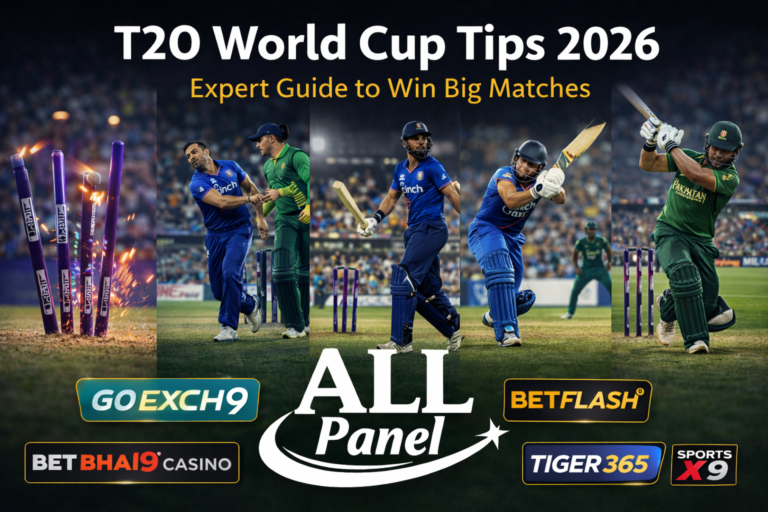 T20 World Cup Tips 2026 expert cricket strategy image with ALL Panel logo and match action visuals