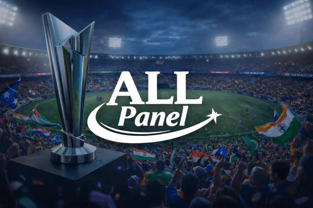 T20 World Cup 2026 promotional banner with ALL Panel logo